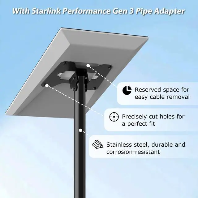 Alt view image 2 of 6 - Starlink Performance Gen 3 Roof Ridge Mount, Adjustable Starlink Pole Mount | Starlink Mounting Kit Performance Gen 3 with Stainless Steel Pipe Adapter for Extreme Climates, No-Drill, Heavy Duty