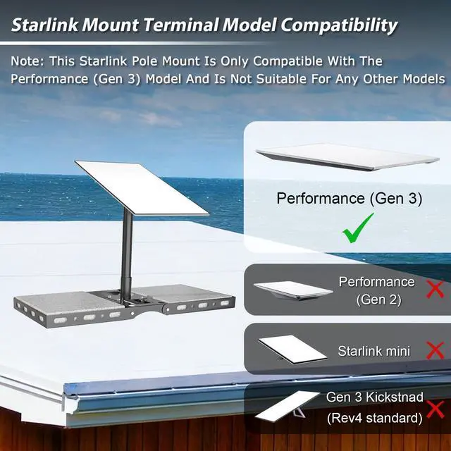 Alt view image 3 of 6 - Starlink Performance Gen 3 Roof Ridge Mount, Adjustable Starlink Pole Mount | Starlink Mounting Kit Performance Gen 3 with Stainless Steel Pipe Adapter for Extreme Climates, No-Drill, Heavy Duty