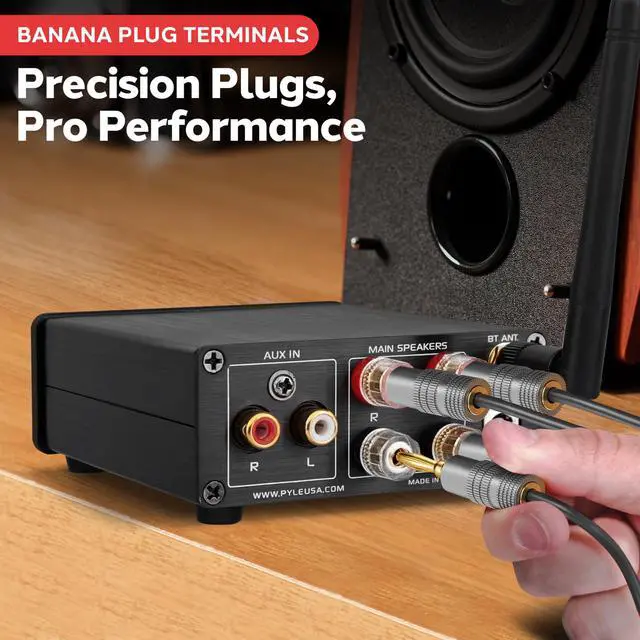Alt view image 5 of 6 - 240W Mini Bluetooth Home Stereo Amplifier - 2 Channel Compact Micro Receiver with Bass & Treble Control Dials - Includes Power Supply - Use with Passive Speakers for Indoor - Garage - Desktop
