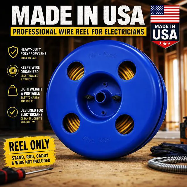 Alt view image 2 of 6 - NM-B Blue Wire Dispenser for 125-250 FT Wire Coils, Portable Electrical Wire Organizer, Heavy-Duty Polypropylene Cable Reel, Made in USA, 16" OD x 15" ID for Electricians & Contractors