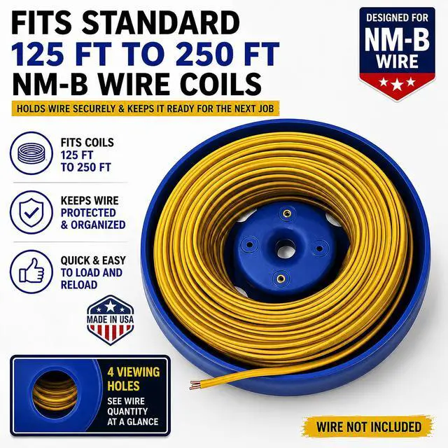 Alt view image 3 of 6 - NM-B Blue Wire Dispenser for 125-250 FT Wire Coils, Portable Electrical Wire Organizer, Heavy-Duty Polypropylene Cable Reel, Made in USA, 16" OD x 15" ID for Electricians & Contractors