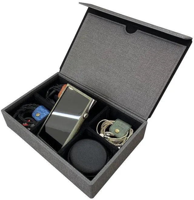 Main image of Multi Carrying Case for 6 Earphones or 1 Music Player + 4 IEM Earphones, Handmade Italy PU Leather Hard Cover Storage Box (Multi Carrying Case-Black)