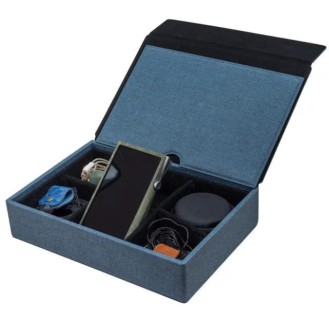 Alt view image 5 of 6 - Multi Carrying Case for 6 Earphones or 1 Music Player + 4 IEM Earphones, Handmade Italy PU Leather Hard Cover Storage Box (Multi Carrying Case-Black)