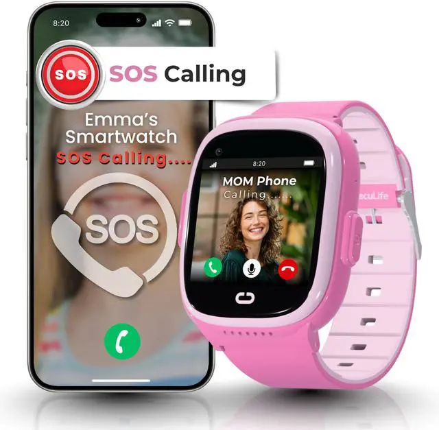 Main image of Smart Watch for Kids with GPS Tracker, Audio & Video Calling, SOS Alerts, HD Camera, Fitness Tracker, Parental Controls, Kids Smart Watch for Boys & Girls, Subscription Required (Pink)