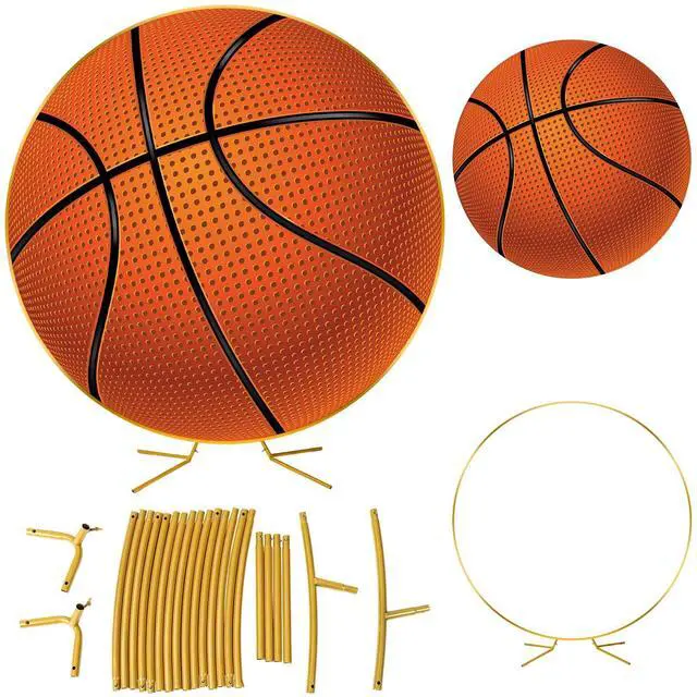 Main image of Basketball Party Decorations 7.2ft Backdrop Decor Senior Night 2026 Kit Circle Cover and Metal Circle Arch Background Stand for Sports Theme Basketball Gender Reveal Party Decor