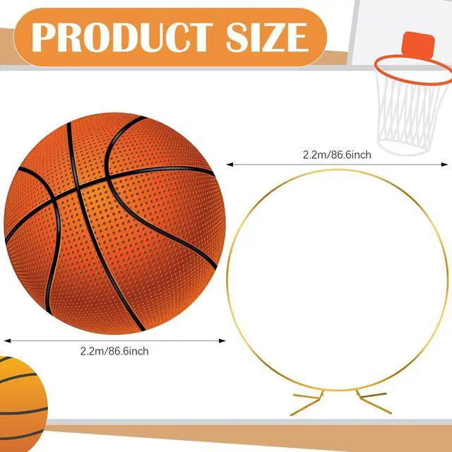 Alt view image 3 of 6 - Basketball Party Decorations 7.2ft Backdrop Decor Senior Night 2026 Kit Circle Cover and Metal Circle Arch Background Stand for Sports Theme Basketball Gender Reveal Party Decor