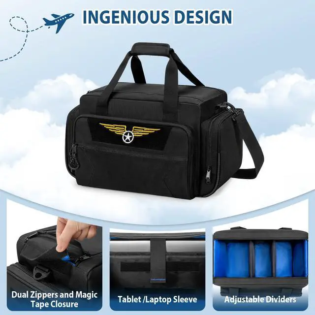Alt view image 2 of 6 - Pilot Bag, Flight Bag for Aviation Headset, Kneeboard, Logbook | Aviation Headset Bag with Padded Laptop Sleeve, Customize Compartment, Three Ways to Carry, Patch Area (No Included Patches)