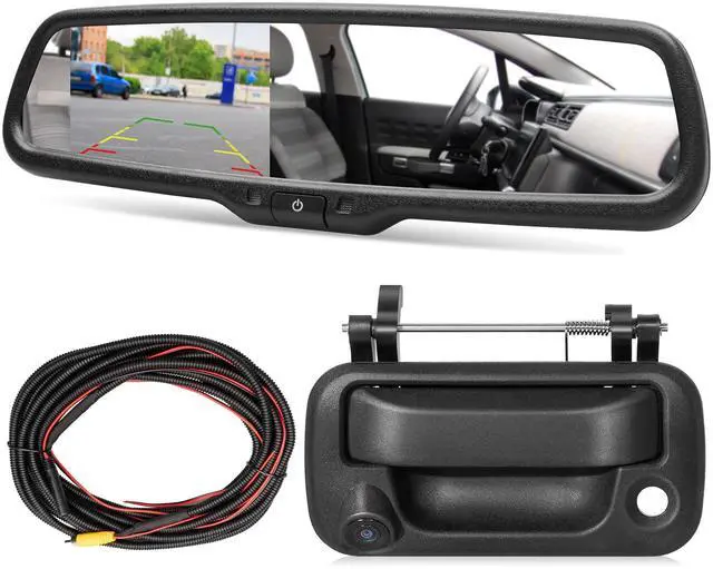 Main image of Tailgate Backup Camera + 7" Rear View Mirror Screen Monitor Fit for Ford 2004-2014 F150/ 2009-2016 F250/F350 Pickup Trucks 4.3 Mirror Video LCD, Reverse Adjustable Parking Line Safety