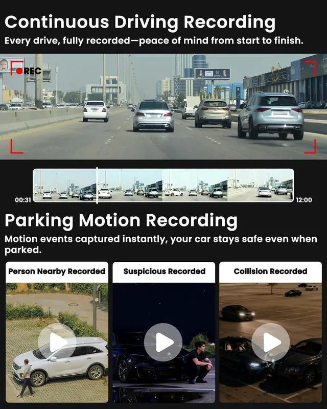 Alt view image 5 of 6 - 4G LTE Dash Cam with SIM Card, Remote Live View & 24/7 Parking Monitor | Car Security Camera with AI Motion Alerts, 2-Way Talk, G-Sensor, SD/Cloud, Theft & Vandalism Protection for Fleet & Family