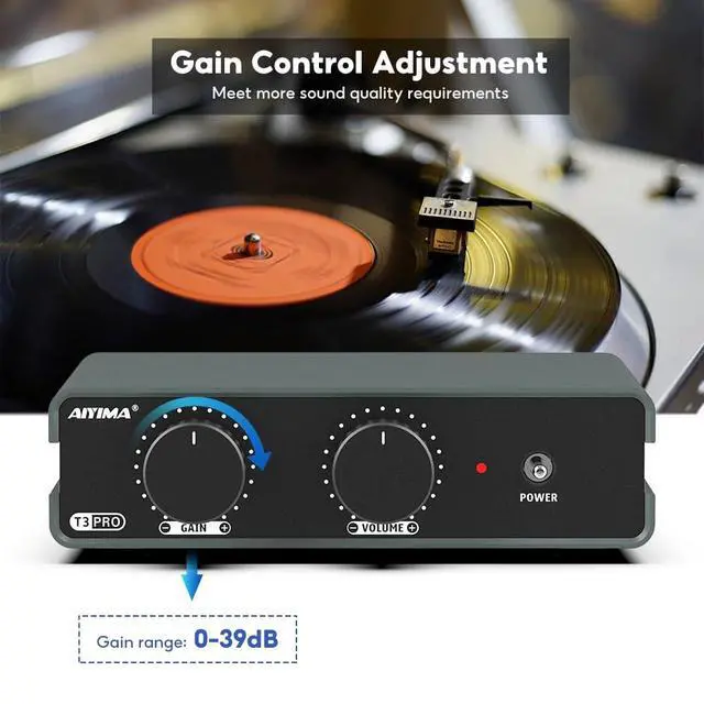 Alt view image 3 of 6 - T3 PRO MM/MC Phono Preamp | RIAA Equalization for Turntable | Professional Phonograph Preamplifier With 39dB Gain,Volume Adjust for Vinyl Record Player/Home Stereo Amplifier/Speaker