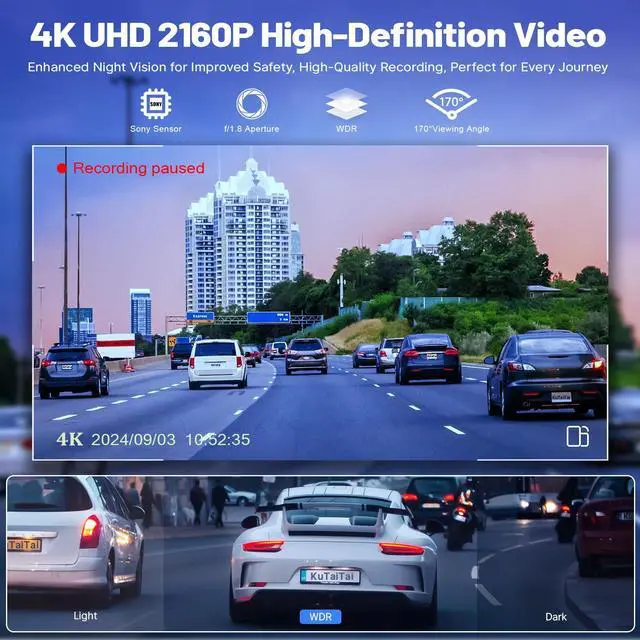 Alt view image 4 of 6 - 4K Dual Dash Cam for Ford F150/F250/ F350/F450 2021-2026 (Model A) | Front 4K + Rear 1080P Dash Camera for Super Duty 2020-2026 XLT Lariat King Ranch Tremor Raptor Limited Platinum + 128GB Card