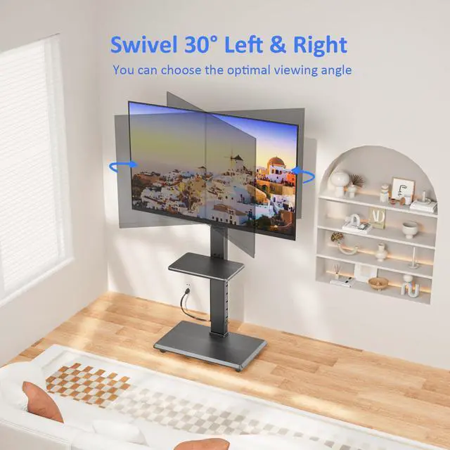 Alt view image 4 of 4 - Rolling TV Stand with Power Outlet, Mobile TV Cart for 32-75 Inch TVs up to 110 lbs, 18 Adjustable Heights, Max VESA 600x400mm, TV Floor Stand with Swivel Mount/Shelf/Wheels, Fits for Bedroom, Outdoor