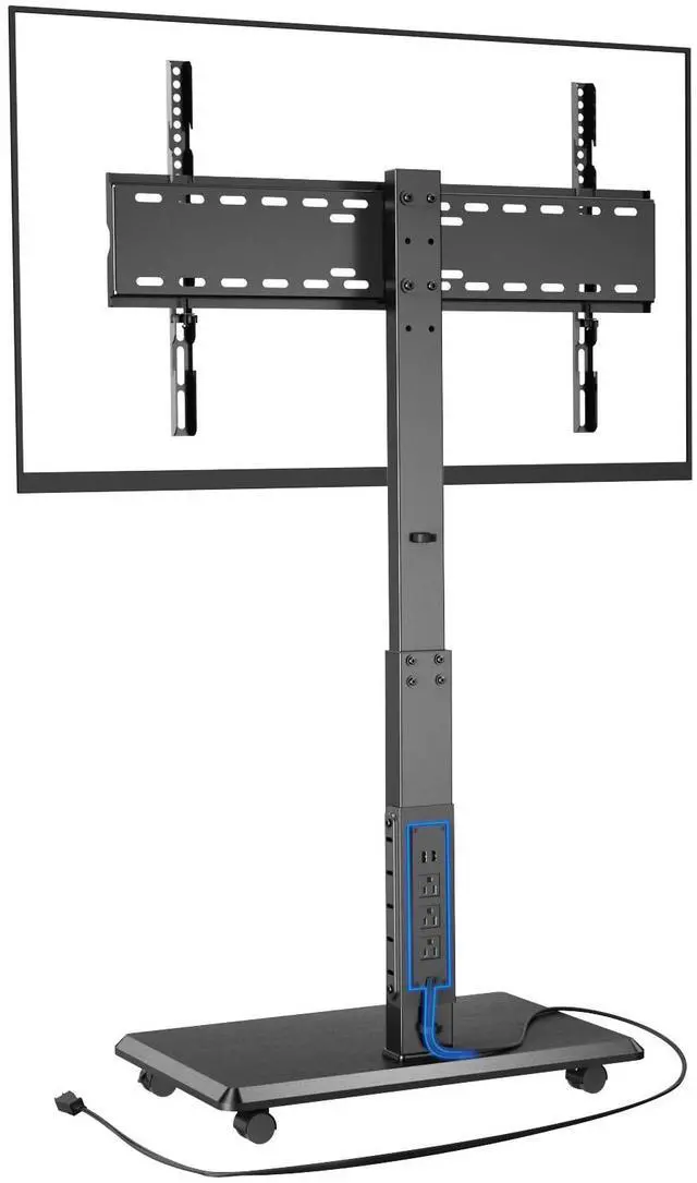 Main image of Rolling TV Stand with Power Outlet, Mobile TV Stand for 32-75 Inch TVs up to 110 lbs, 30° Swivel TV Floor Stand, 18 Adjustable Heights, TV Cart on Wheels for Bedroom, Office, Outdoor, Black