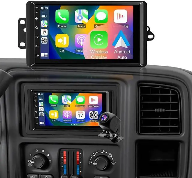 Main image of Car Radio for Chevy Silverado 1500/2500/3500 2003 2004 2005 2006, Tahoe 2003-2006, GMC Sierra 1500/2500/3500 2003-2006, Yukon 2004-2006, 7" Touch Screen Stereo, Wireless CarPlay WiFi GPS FM