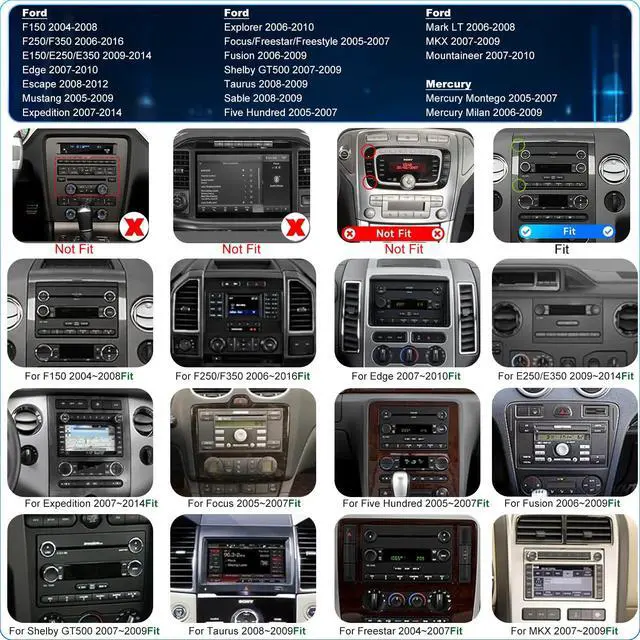 Alt view image 2 of 4 - Car Radio For Ford F150 F-150 2004-2008, F250 /F350 2006-2016, E150/E250/E350 2009-2014,Shelby GT500 2007-2009, Fusion Edge Expedition Explorer Taurus Touch Screen Stereo, Wireless Carplay Back Camera
