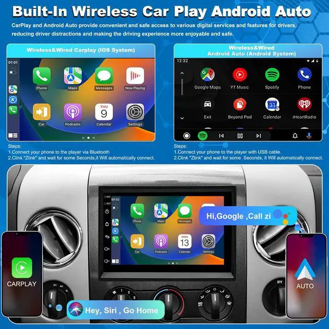 Alt view image 3 of 4 - Car Radio For Ford F150 F-150 2004-2008, F250 /F350 2006-2016, E150/E250/E350 2009-2014,Shelby GT500 2007-2009, Fusion Edge Expedition Explorer Taurus Touch Screen Stereo, Wireless Carplay Back Camera