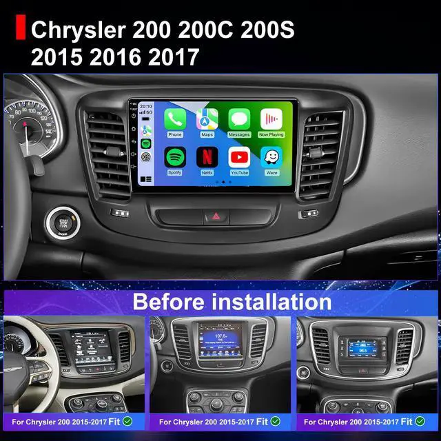 Alt view image 2 of 4 - Upgrade Car Radio for Chrysler 200 200C 200S 2015 2016 2017, Android 13 System Chrysler 200C Stereo Wireless CarPlay & Android Auto, 9 Inch ISP TouchScreen, Bluetooth 5G WiFi GPS Navigation, 4Core 64G