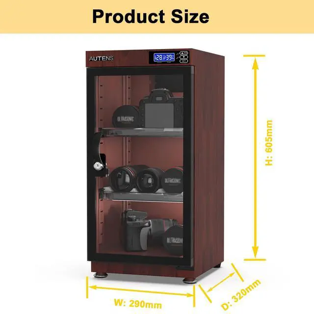 Alt view image 2 of 4 - 50L Dehumidifying Dry Cabinet Box, Wood grain Design Digital Control Noiseless and Energy Saving, for Camera Lens and Electronic Equipment Storage,Temperature Humidity LED Dual Screen