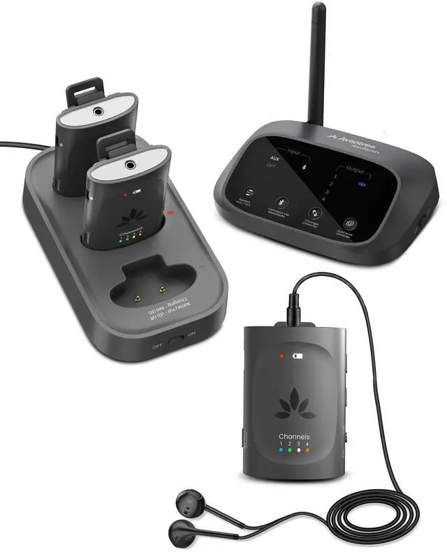 Main image of Audiplex M3 - Multi-Channel Assistive Listening Devices for Schools & Churches, 1 Transmitter & 3 Clip-on Receivers, 30ms Low-Latency Wireless Audio System for Groups & Multilingual Events