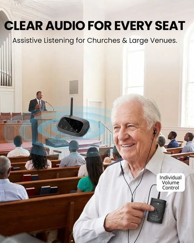 Alt view image 3 of 4 - Audiplex M3 - Multi-Channel Assistive Listening Devices for Schools & Churches, 1 Transmitter & 3 Clip-on Receivers, 30ms Low-Latency Wireless Audio System for Groups & Multilingual Events