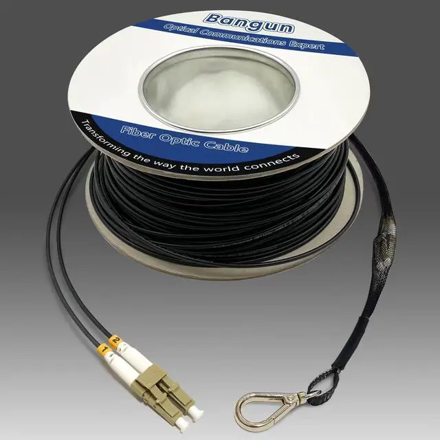 Main image of 100 Meters OM3 Fiber LC to LC Outdoor Armored Fiber Optic Cable, 10GB Multimode Fiber Patch Cable Duplex 50/125 with Pulling Eye Kit Installed on one end