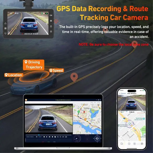 Alt view image 3 of 4 - 4K Dash Cam Front with AI(ADAS), Dash Camera for Cars Built-in 5.8G WiFi GPS, 3.2" IPS Screen Dash Cam with 24H Parking Monitor, G-Sensor,Night Vision,Loop Recording