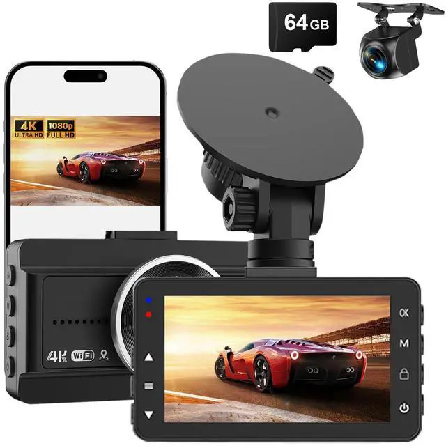 Main image of Dash Cam Front and Rear, 4K Full HD Dual Dash Camera for Cars W/ 64GB Card Included, Built-in 5G WiFi, Car Camera Dashcams for Cars with Night Vision, Parking Monitor, WDR, Emergency Lock