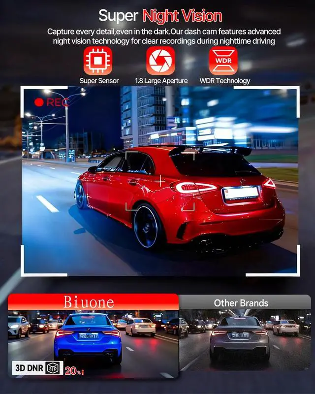 Alt view image 4 of 4 - Dash Cam Front and Rear, 4K Full HD Dual Dash Camera for Cars W/ 64GB Card Included, Built-in 5G WiFi, Car Camera Dashcams for Cars with Night Vision, Parking Monitor, WDR, Emergency Lock