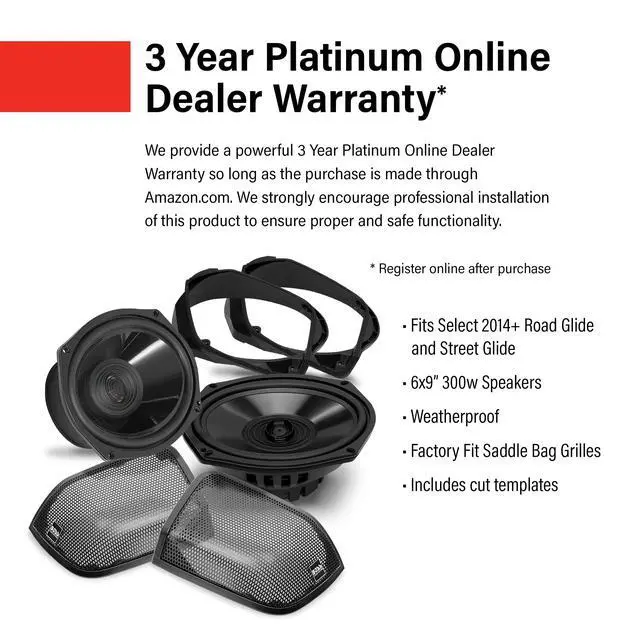 Alt view image 3 of 4 - BHD14 Harley Davidson 6 x 9 Inch Saddlebag Speaker Kit Fits Select 2014+ Road Glide and Street Glide Motorcycles, 300 Watts of Power Per Pair, Full Range, 2 Way, Sold in Pairs