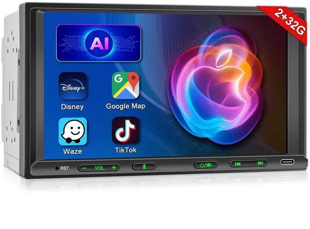 Main image of Double Din Car Stereo Radio Wireless CarPlay Wireless Android Auto, 7in Touchscreen Car Audio Receiver with Bluetooth,Rearview Camera,AM/FM, GPS Navigation,Mirror Link,Subwoofer,USB/AUX/SWC