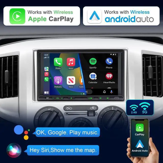 Alt view image 2 of 4 - Double Din Car Stereo Radio Wireless CarPlay Wireless Android Auto, 7in Touchscreen Car Audio Receiver with Bluetooth,Rearview Camera,AM/FM, GPS Navigation,Mirror Link,Subwoofer,USB/AUX/SWC
