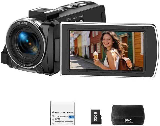 Main image of Camcorder Video Camera 4K, 64MP Digital Camera for Vlogging, 18X Digital Zoom YouTube Camera 3 270° Rotation Screen Video Recorder with Battery, 32GB Card, Remote Control