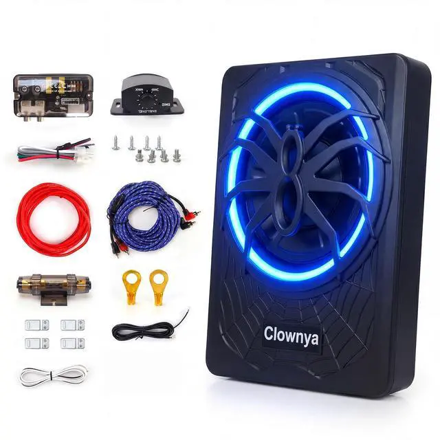 Main image of 10" 1200W Car Subwooferr - Underseat Subwoofer with Built - in Amplifier, Aluminum Enclosure, High/Low Level Inputs, Blue LED Light and Wired Remote for Truck, SUV, car, Jeep and MPV