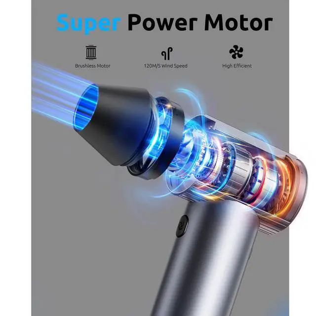 Alt view image 2 of 4 - Full-Metal Jet Dry Mini Blower 300,000 RPM Electric Air Duster Rechargeable Compressed Air Blower High-Power Air Duster with 3 Speeds & 4 Nozzles for Keyboards, Car and Outdoors Cleaning
