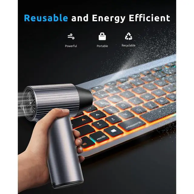 Alt view image 3 of 4 - Full-Metal Jet Dry Mini Blower 300,000 RPM Electric Air Duster Rechargeable Compressed Air Blower High-Power Air Duster with 3 Speeds & 4 Nozzles for Keyboards, Car and Outdoors Cleaning