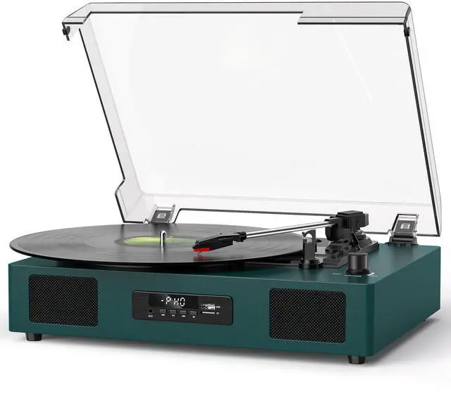 Main image of Vinyl Record Player Bluetooth with Built-in Speakers & USB Recording, Vintage Belt-Drive 3 Speeds Turntable Supports RCA Output, Auto-Stop, Green