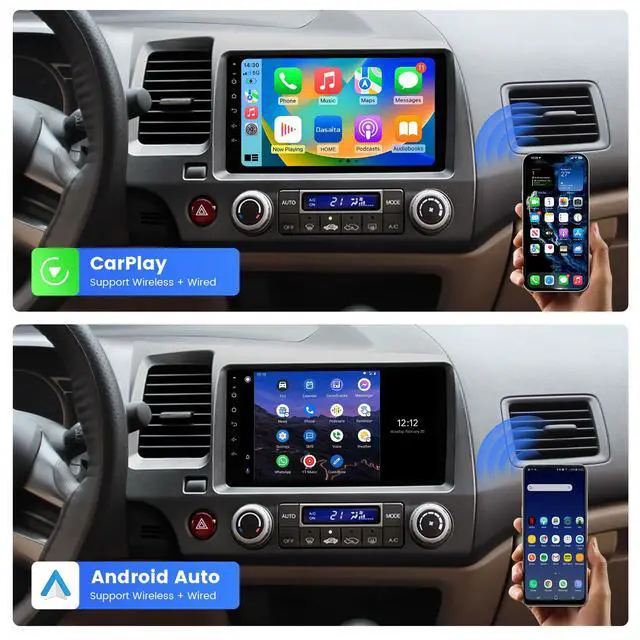 Alt view image 3 of 4 - 9" Car Stereo for Honda Civic 2007-2011, with AHD Reverse Camera, IPS Touch Screen Radio Receiver with Apple Carplay & Android Auto, Bluetooth 5.0, DSP, MP3, Mirror Link, AM/FM & A/V Support