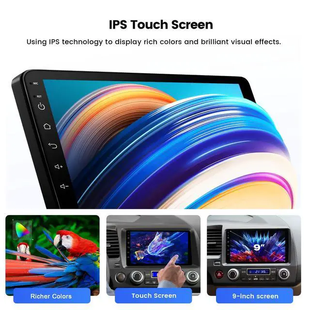 Alt view image 4 of 4 - 9" Car Stereo for Honda Civic 2007-2011, with AHD Reverse Camera, IPS Touch Screen Radio Receiver with Apple Carplay & Android Auto, Bluetooth 5.0, DSP, MP3, Mirror Link, AM/FM & A/V Support