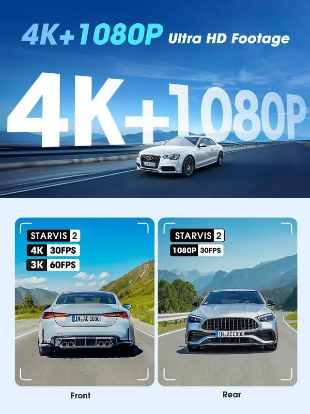 Alt view image 3 of 4 - 4K Dual Dash Cam Front and Rear, Dual STARVIS 2 IMX678 IMX662 Dashcam, Free 128G Card Included,Car Camera with 32G eMMC, 3K/60FPS, 5G WiFi GPS, 3" IPS, Night Vision, 24H Parking Mode, Z60 Pro