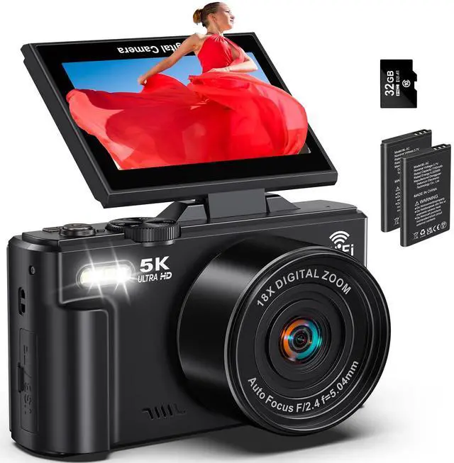 Main image of 5K Digital Camera for Photography - 75MP WiFi Vlogging Camera for YouTube - UHD 18X Zoom Digital Cameras with Flip Screen 3" 180° - Travel Flash Camara with 32GB SD Card for Beginners & Adults