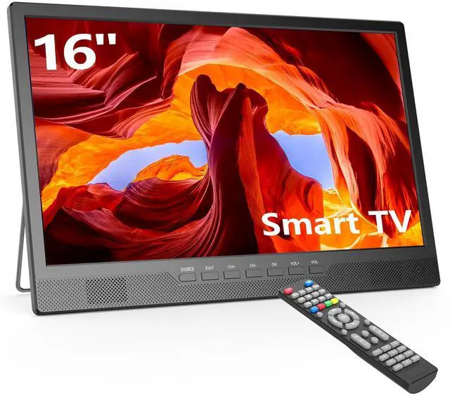 Main image of 16 Inch Small Smart TV, LCD Small Kitchen TV with WiFi, Bulit-in 180°Adjustable Stand/ATSC Tuner/HDMI/AV/USB for Camping, Bedroom, RV, Patio, Indoor & Outdoor Use