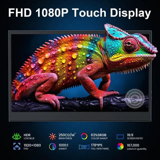 Alt view image 2 of 4 - Portable Touch Monitor, 15.6-inch 10-Point Capacitive Touch, FHD 1080P Resolution, IPS Screen, Metal Casing, Compatible with PC/Laptop/Mac/Mobile Devices/PS4/PS5/Xbox/Switch