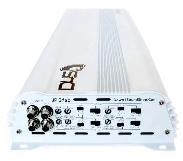 Alt view image 3 of 4 - JP34 AB White Gloss 4 Channel Car Audio Amplifier | 590W RMS Class AB Power Amp | Car Stereo Speaker Amplifier | High-Performance Automotive Sound