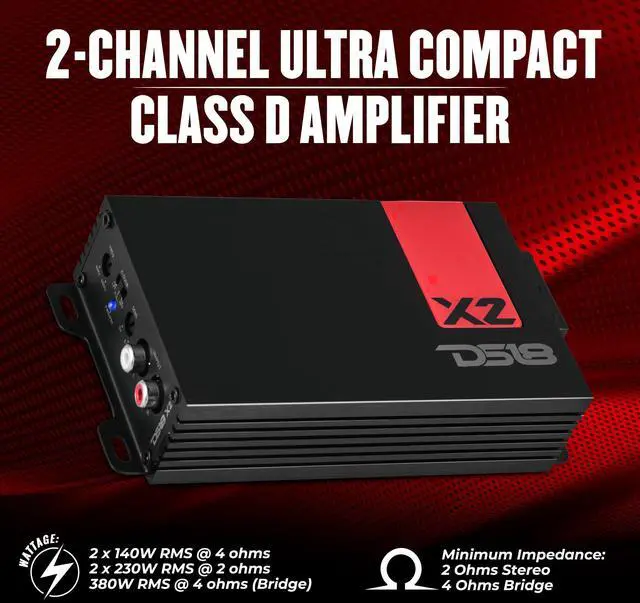 Alt view image 2 of 4 - X2 Amplifier 2-Channel Class D Full Range 2 x 140 Watts RMS @ 4-ohm, Ultra Compact Amplifier, Great Compact Amp for Motorcycle, Powersports, Ultra Small Design