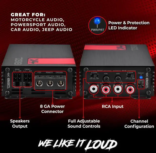 Alt view image 4 of 4 - X4 Amplifier 4-Channel Ultra Compact Class D 4 x 70 Watts RMS @ 4-ohm, Stereo Full Range, Car Audio Amplifier, Great Compact Amp for Motorcycle, Powersports