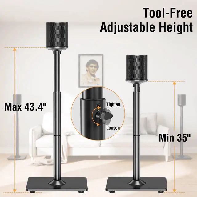 Alt view image 3 of 4 - Speaker Stands for Sonos Era 100 and Sonos One, One SL, Play:1, Height Adjustable 35"- 43.4" Speaker Stands Pair, Surround Sound Speaker Stand with Cable Management, 11 LBS Loading