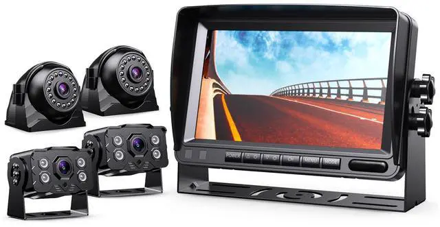 Main image of HD 1080p Backup Camera System Kit, 7-inch Reversing Monitor with Quad Split Recording IP69 Waterproof, Rear View Side View Cameras, Backup Camera for RV Truck/Trailer/Tractor/Box/Camper Y0202