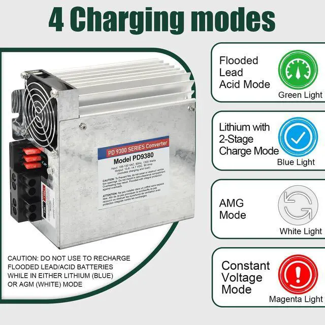 Alt view image 4 of 4 - PD9380 Power Converter replacement-9300 Series Converter,80Amp 120V to 12V RV Converter Charger for RV Camper Caravans Trailer Battery,1300W