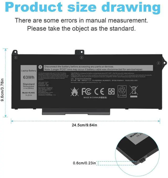Alt view image 4 of 4 - RJ40G 005R42 0WK3F1 0M3KCN M033W 01K2CF Laptop Battery Replacement for Dell Latitude 15 5520 Latitude 14 5420 Precision 15 3560 Series 075X16 WY9DX P137G P137G001 P104F P104F001