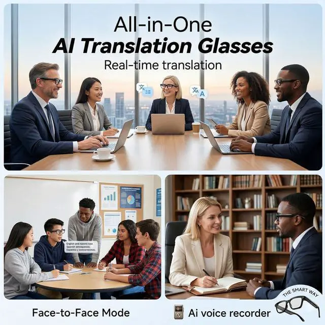 Alt view image 3 of 4 - AI Smart Camera Glasses, 1080P HD POV Video Recording and Translator, Object Recognition, Bluetooth Audio for Music Calls, 290mAh Battery, Photochromic Lenses for Vlog, Travel and Work